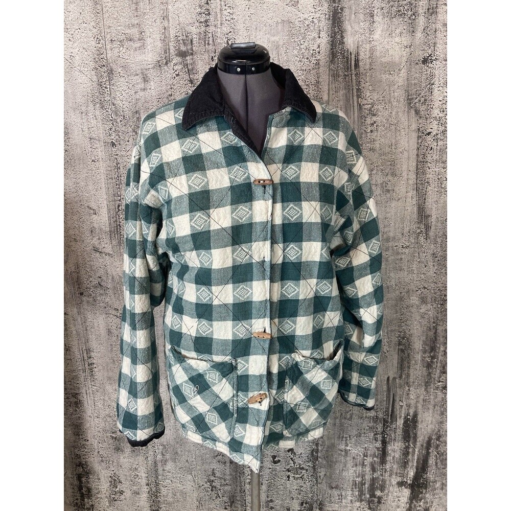 Vintage Flannel Shirt Women M Plaid Chore Coat Cotton Quilted Tangibles READ